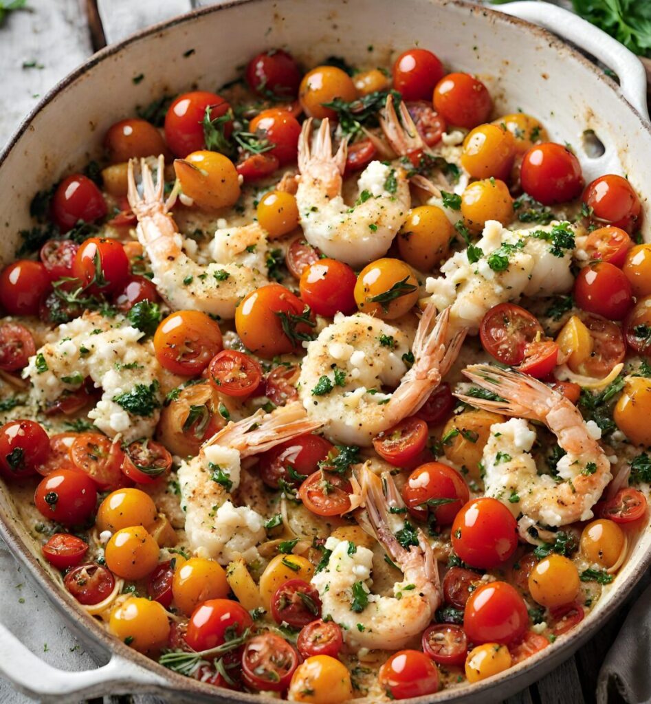 Scampis à Lail Feta Et Tomates Cerise Au Four Un Plat Méditerranéen Raffiné Recettes Chef 